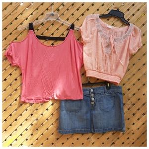 🔥2/$15🔥 3 pc crop top blue jean skirt bundle